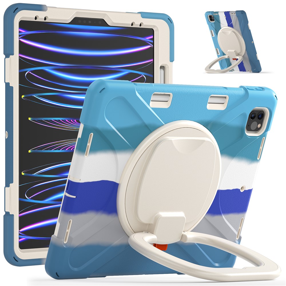 Magnetic-Absorbed Pen Slot Design Hybrid Tablet Cover with 360° Swivel Kickstand Case for iPad Pro 12.9 inch (2022) / (2021) / (2020) / (2018) - Colorful / Blue