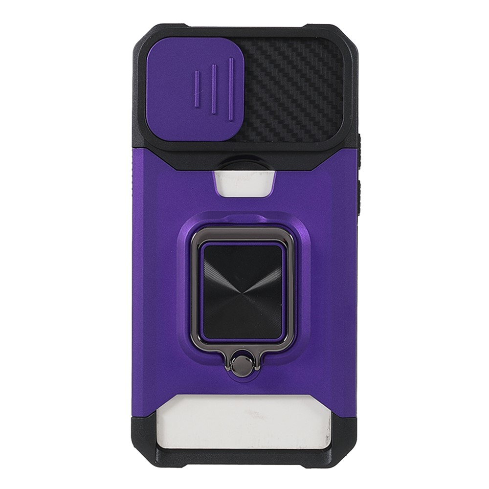 Removable Lens Shield Design Hybrid Phone Case Cover Shell with Card Holder for iPhone 13 6.1 inch - Purple-6