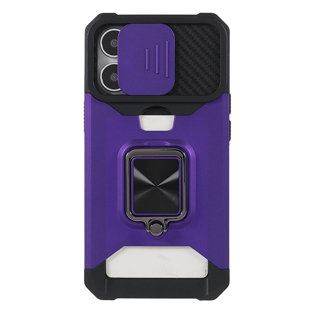 Shock-Absorbed Hybrid Phone Case Cover Shell with Card Holder and Removable Lens Shield for iPhone 13 Pro 6.1 inch - Purple-6