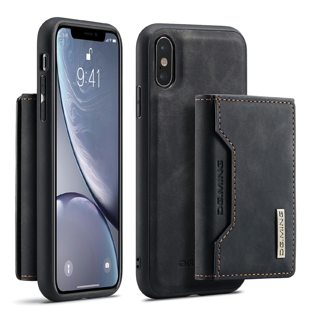DG.MING M2 Series Magnetic Shockproof Wallet Design Leather Coated Hybrid Case with Kickstand for iPhone XS Max 6.5 inch - Black