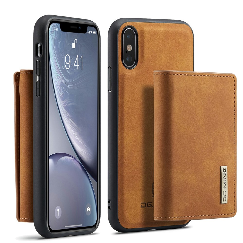 DG.MING M1 Series Magnetic Shockproof Wallet Design Leather Coated Hybrid Case Detachable Cover Shell with Kickstand for iPhone XS Max 6.5 inch - Brown