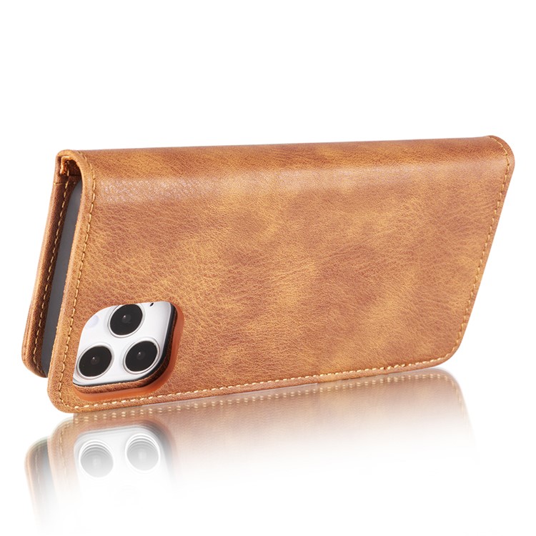 Dg. Ming Für Iphone 13 Pro 6,1 Zoll Dropresistant Anti-scratch Split Leder Brieftasche Abnehmbar 2-in-1-telefonschale - Braun-5