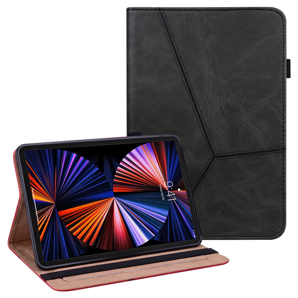 Leather Tablet Stand Cover with Auto Wake/Sleep Function and Card Holder for iPad Pro 12.9-inch (2021) - Black