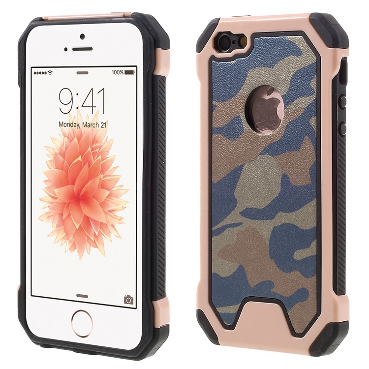 

Камуфляжная Кожа С Покрытием PC TPU Гибридная Оболочка Для Iphone SE 5s 5 - Розовое Золото