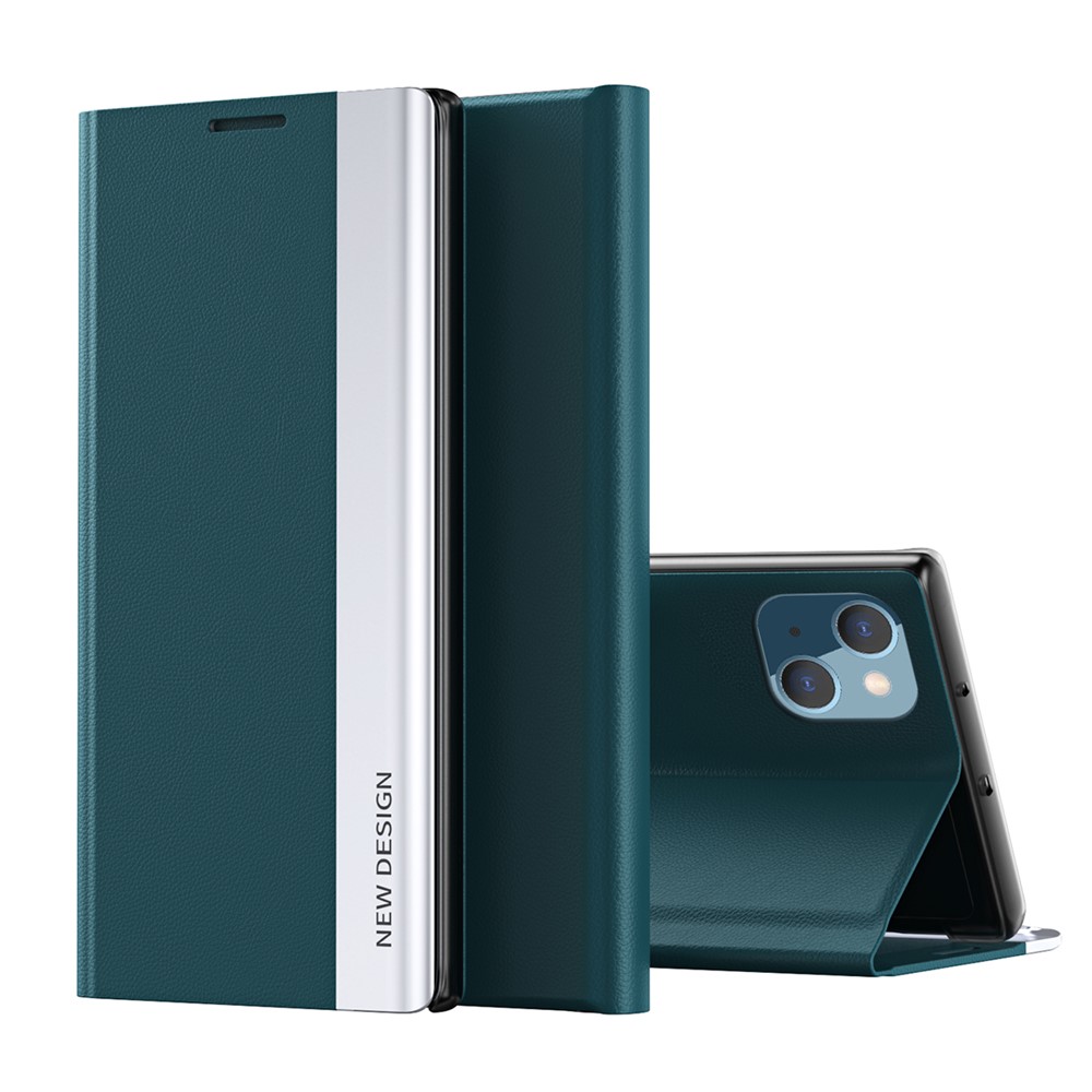 Strong Magnet Leather with PC Inner Folio Flip Plated Stand Case for iPhone 13 mini 5.4 inch - Blackish Green