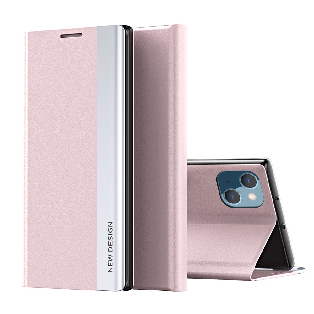 Strong Magnet Leather with PC Inner Folio Flip Plated Stand Case for iPhone 13 mini 5.4 inch - Pink