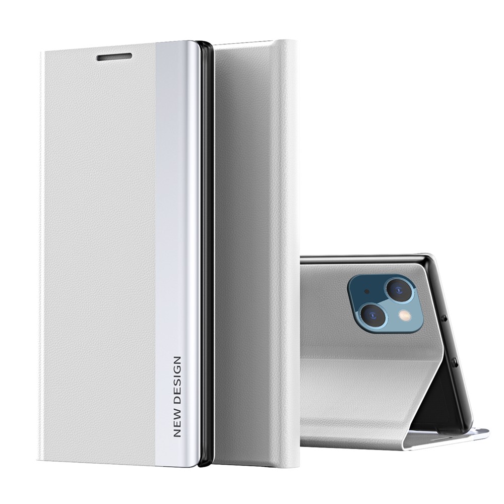 Strong Magnet Leather with PC Inner Folio Flip Plated Stand Case for iPhone 13 mini 5.4 inch - White