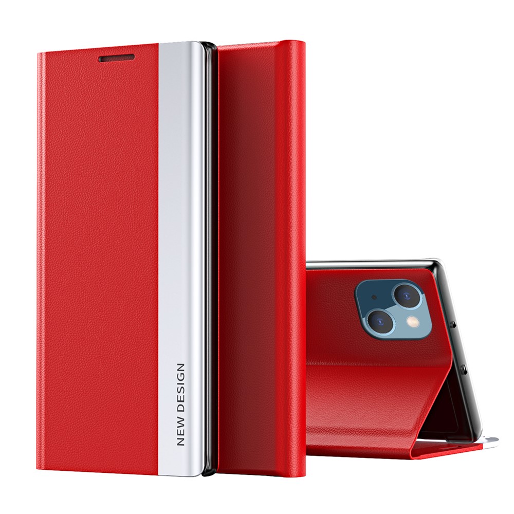 Strong Magnet Leather with PC Inner Folio Flip Plated Stand Case for iPhone 13 mini 5.4 inch - Red