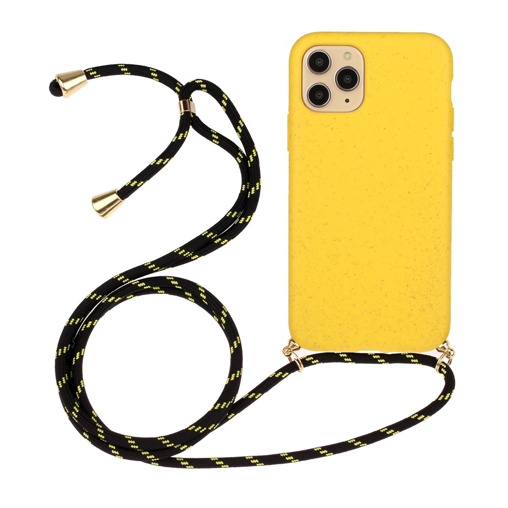 Quality TPU Phone Cover Case with Wheat Straw Multi-function Strap for iPhone 13 mini 5.4 inch - Yellow
