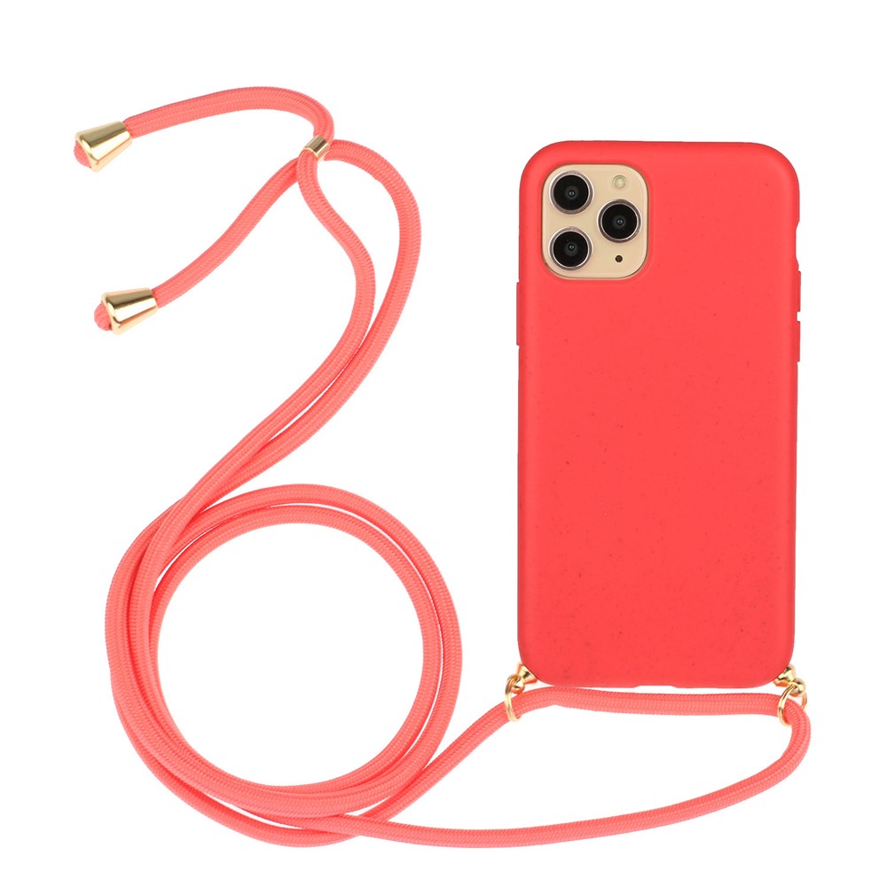 Quality TPU Phone Cover Case with Wheat Straw Multi-function Strap for iPhone 13 mini 5.4 inch - Red