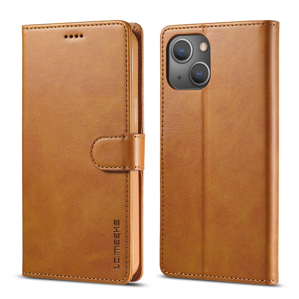 LC.IMEEKE Anti-drop Full Protection PU Leather Wallet Stand Phone Case Cover for iPhone 13 mini 5.4 inch - Brown