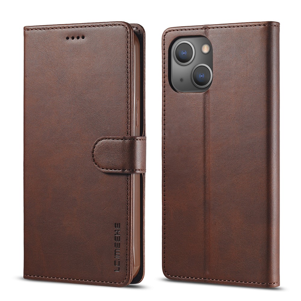 LC.IMEEKE Anti-drop Full Protection PU Leather Wallet Stand Phone Case Cover for iPhone 13 mini 5.4 inch - Coffee