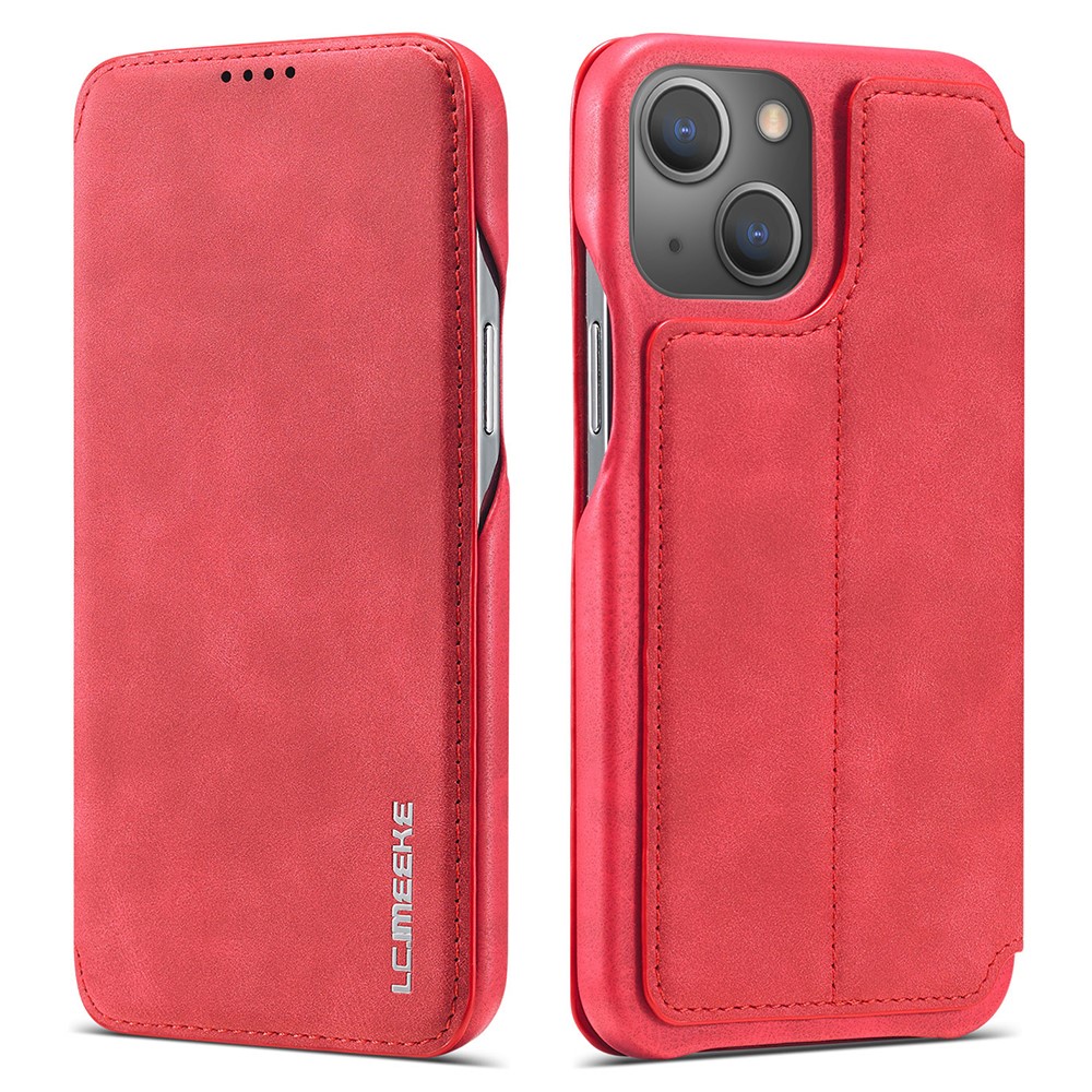 LC.IMEEKE Retro Style PU Leather Phone Case Shell with Card Slot for iPhone 13 mini 5.4 inch - Red