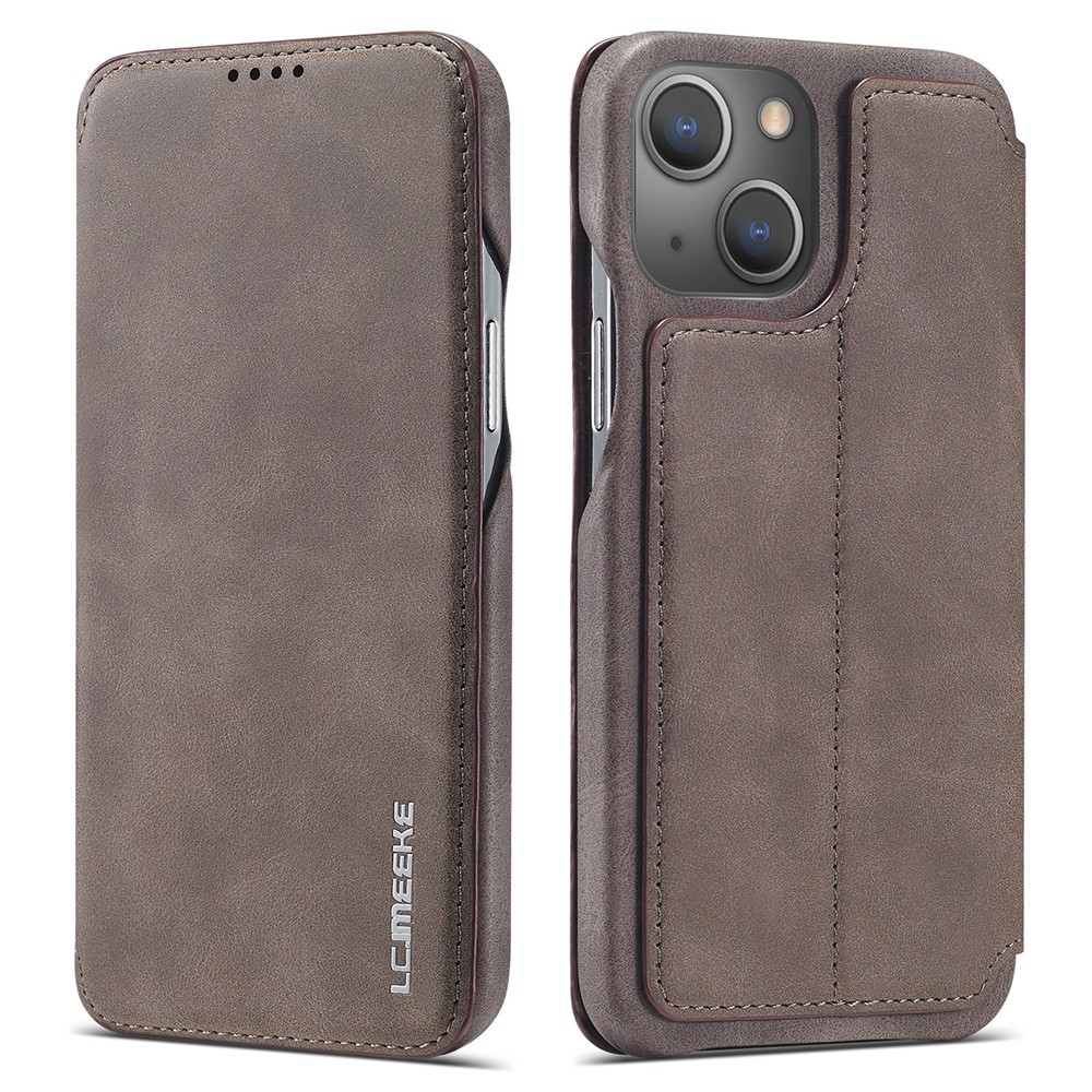 LC.IMEEKE Retro Style PU Leather Phone Case Shell with Card Slot for iPhone 13 mini 5.4 inch - Coffee