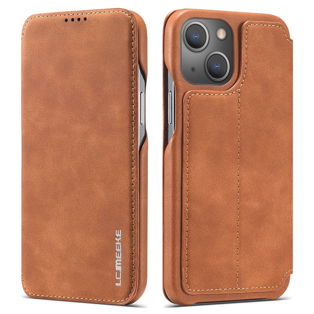 LC.IMEEKE Retro Style PU Leather Phone Case Shell with Card Slot for iPhone 13 mini 5.4 inch - Brown