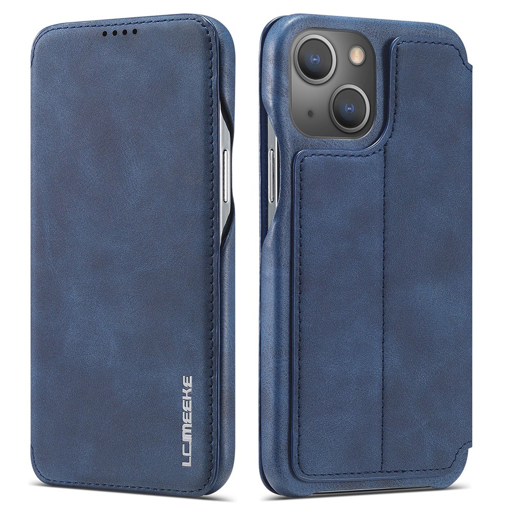 LC.IMEEKE Retro Style PU Leather Phone Case Shell with Card Slot for iPhone 13 mini 5.4 inch - Blue