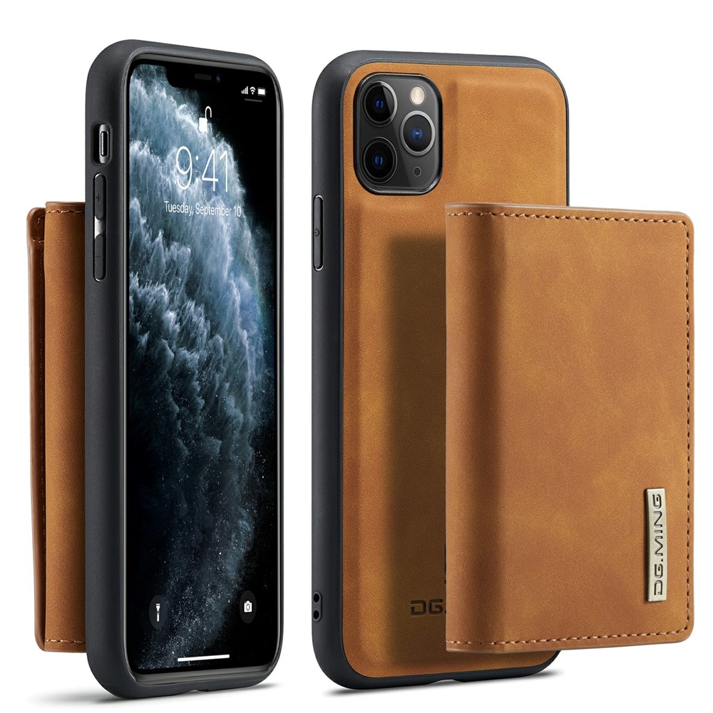 DG.MING M1 Series Magnetic Detachable Wallet 2-in-1 + Hybrid Cover Shell with Kickstand for iPhone 11 Pro Max 6.5 inch - Brown