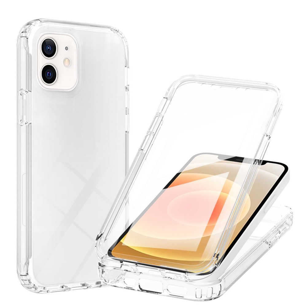 LA1 Series 3-in-1 Full Body Protection Shock Absorption Gradient Color Hard PC Frame + Soft TPU Back Protective Phone Case Built-in PET Screen Protector for Apple iPhone 12 mini 5.4 inch - Transparent