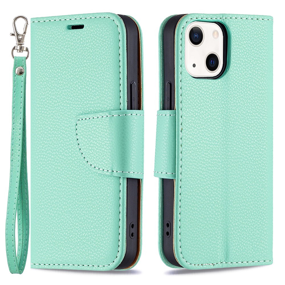 Full Protection PU Leather Cover Litchi Texture Phone Case with Wallet Stand Design for iPhone 13 mini 5.4 inch - Green