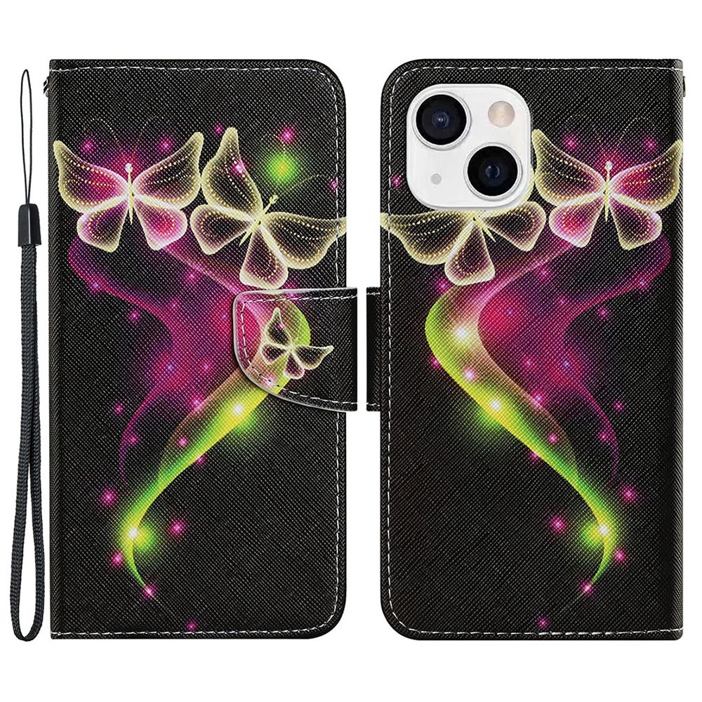 Full Protection Pattern-Printing Leather Case Phone Protective Cover Shell for iPhone 13 mini 5.4 inch - Fairy Butterfly