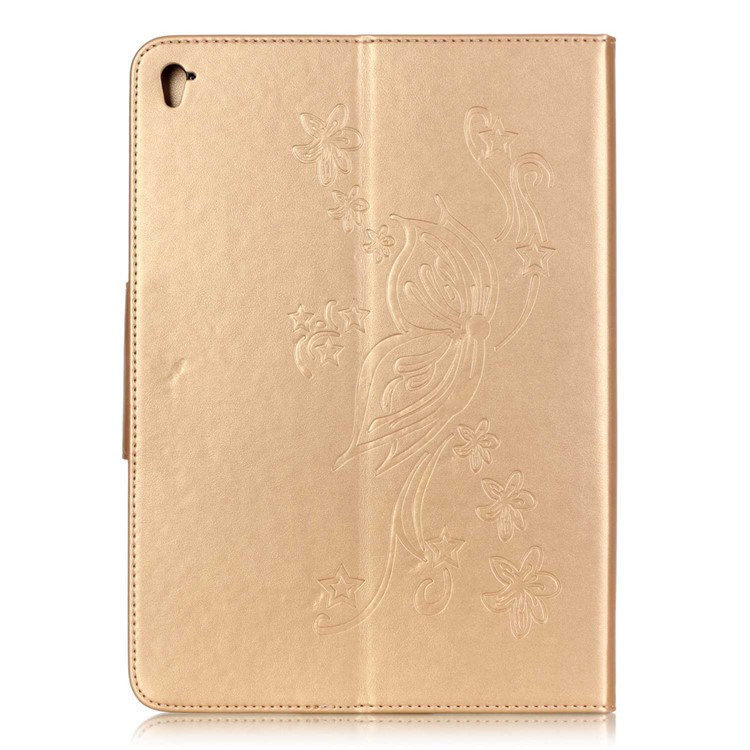 For iPad Pro 9.7 inch Imprint Flower Rhinestone Smart Leather Protector Case - Gold-2