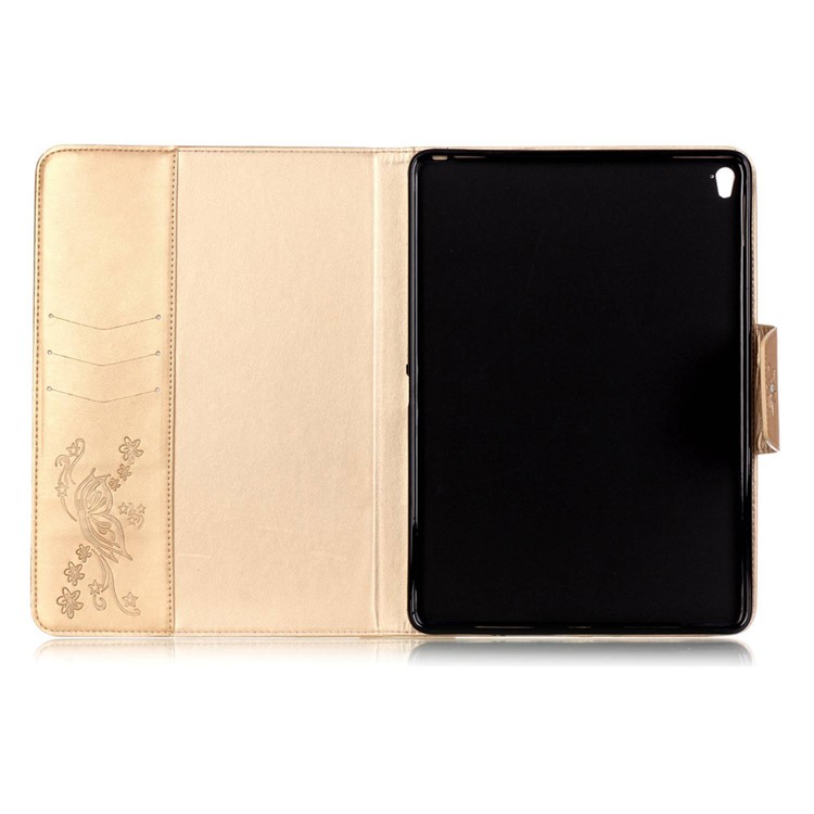 For iPad Pro 9.7 inch Imprint Flower Rhinestone Smart Leather Protector Case - Gold-3