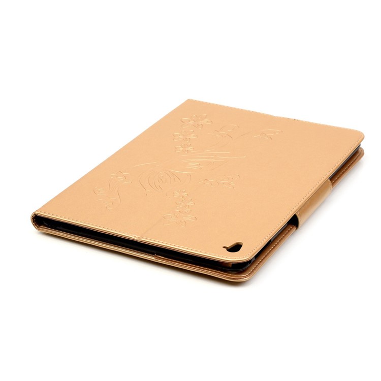 For iPad Pro 9.7 inch Imprint Flower Rhinestone Smart Leather Protector Case - Gold-6