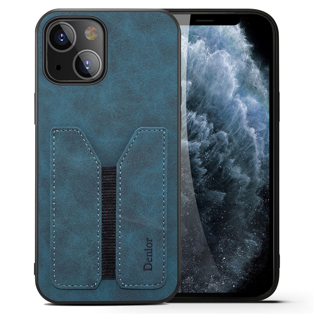 Premium PU Leather TPU Bumper PC Protection Case with Elastic Card Slot for iPhone 13 mini 5.4 inch - Blue