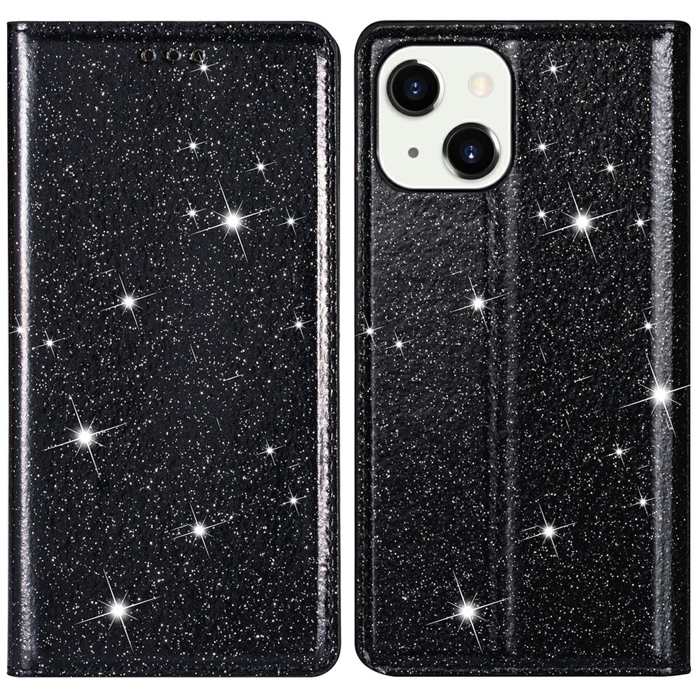 Glitter Sequins Auto-absorbed Ultra-thin Leather Stand Case Cover for iPhone 13 mini 5.4 inch - Black