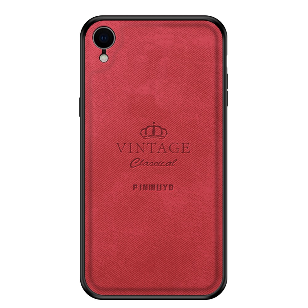 PINWUYO PU Leather Vintage Shockproof Coated Soft TPU + Hard PC Hybrid Case for iPhone XR 6.1 inch - Red