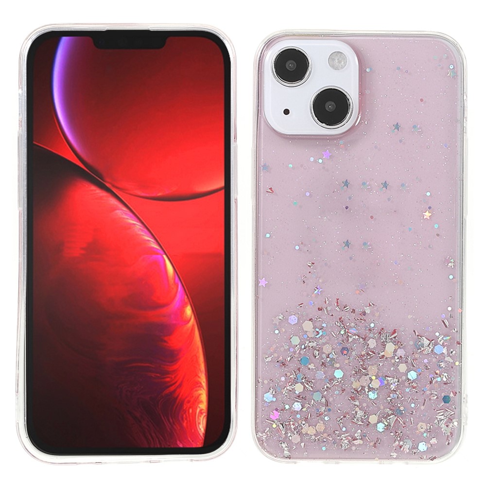 Sparkle Starry Sky Epoxy Stylish Light Anti-Scratch Soft TPU Phone Case Protector for iPhone 13 mini 5.4 inch - Pink
