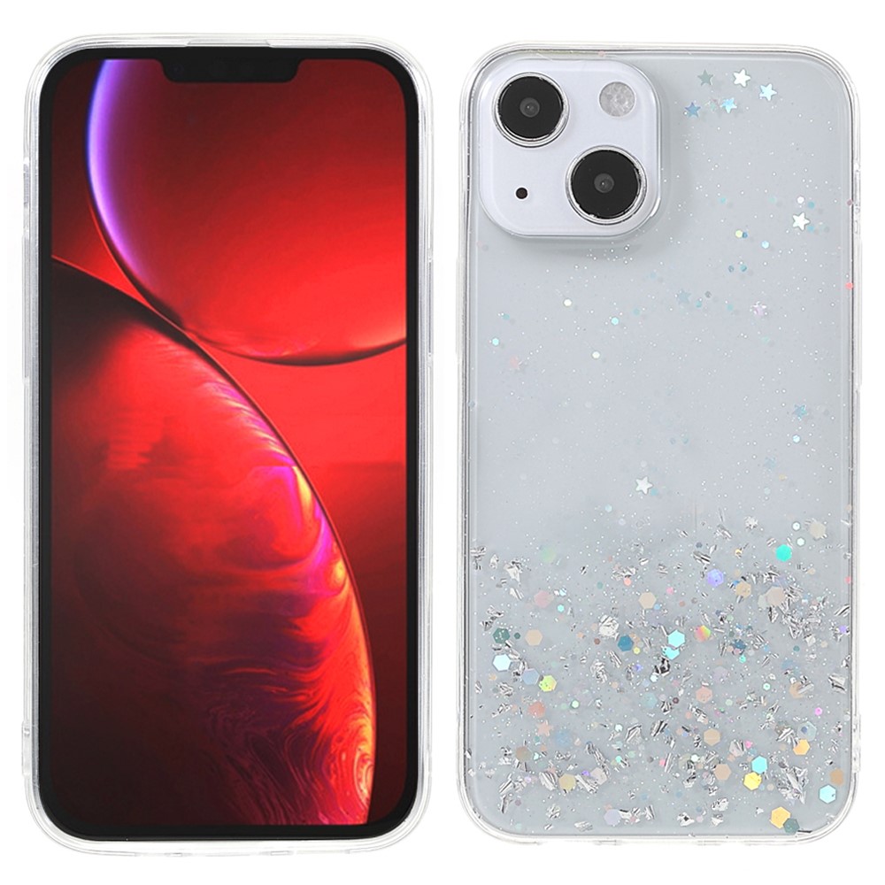 Sparkle Starry Sky Epoxy Stylish Light Anti-Scratch Soft TPU Phone Case Protector for iPhone 13 mini 5.4 inch - White