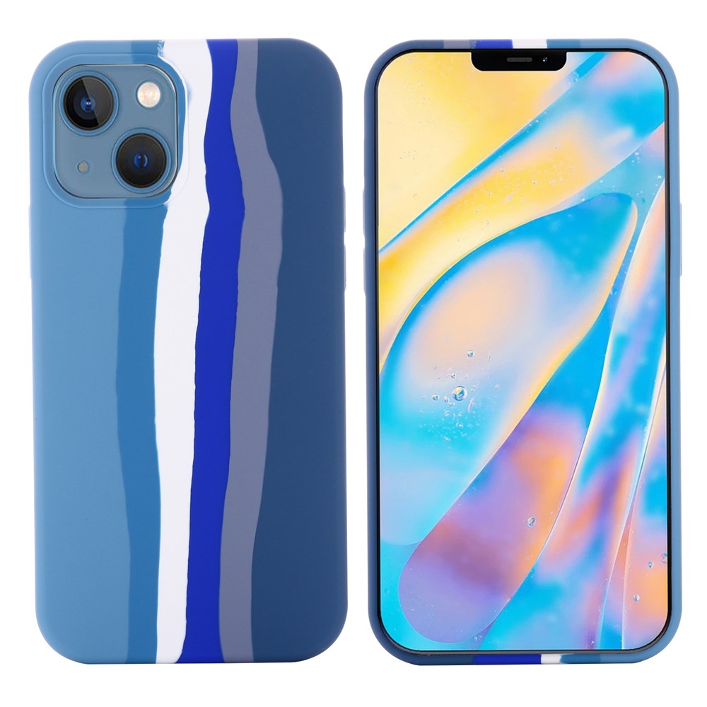 Rainbow Style Liquid Silicone Drop-proof Mobile Phone Back Case Cover for iPhone 13 mini 5.4 inch - Blue