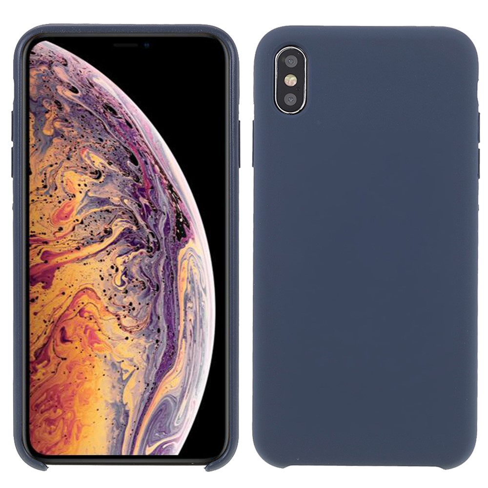 Solid Silicone Shockproof Phone Case with Soft Anti-Scratch Microfiber Lining for iPhone XS Max 6.5 inch - Navy Blue