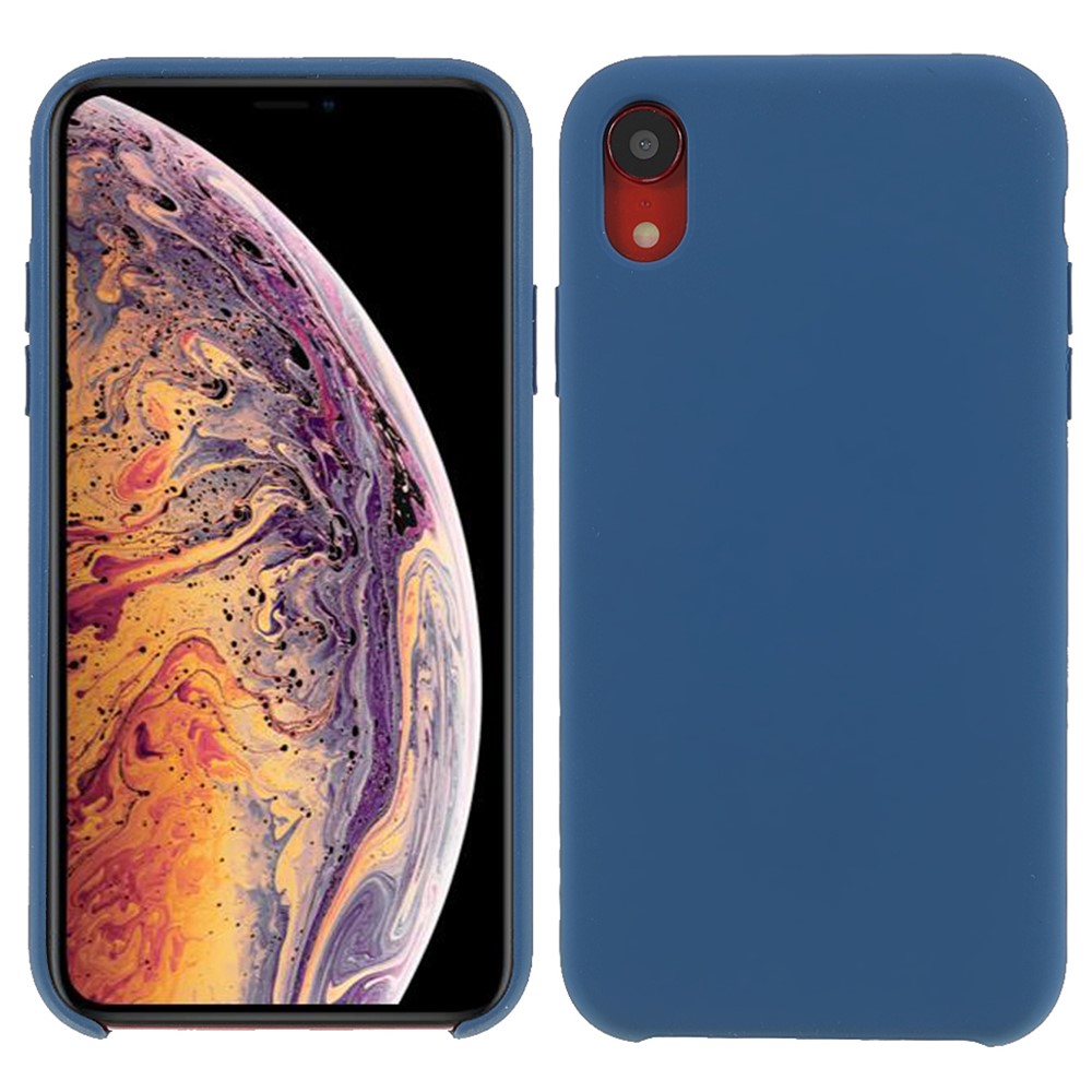 Solid Silicone Silky-Soft Touch Full-Body Protective Case for iPhone XR 6.1 inch - Dark Blue