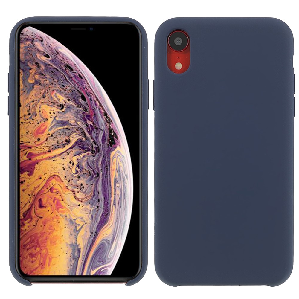 Solid Silicone Silky-Soft Touch Full-Body Protective Case for iPhone XR 6.1 inch - Navy Blue