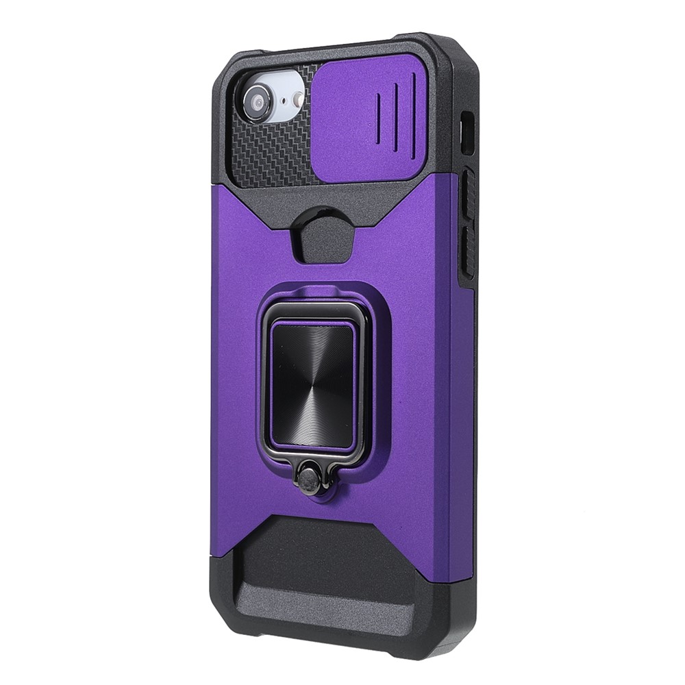Camera Slider Protector Design Hybrid Phone Case Shell with Card Holder and Kickstand for iPhone 6/7/8/SE (2nd Generation) - Purple-2
