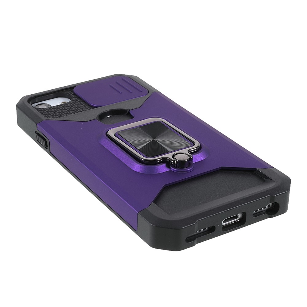 Camera Slider Protector Design Hybrid Phone Case Shell with Card Holder and Kickstand for iPhone 6/7/8/SE (2nd Generation) - Purple-4