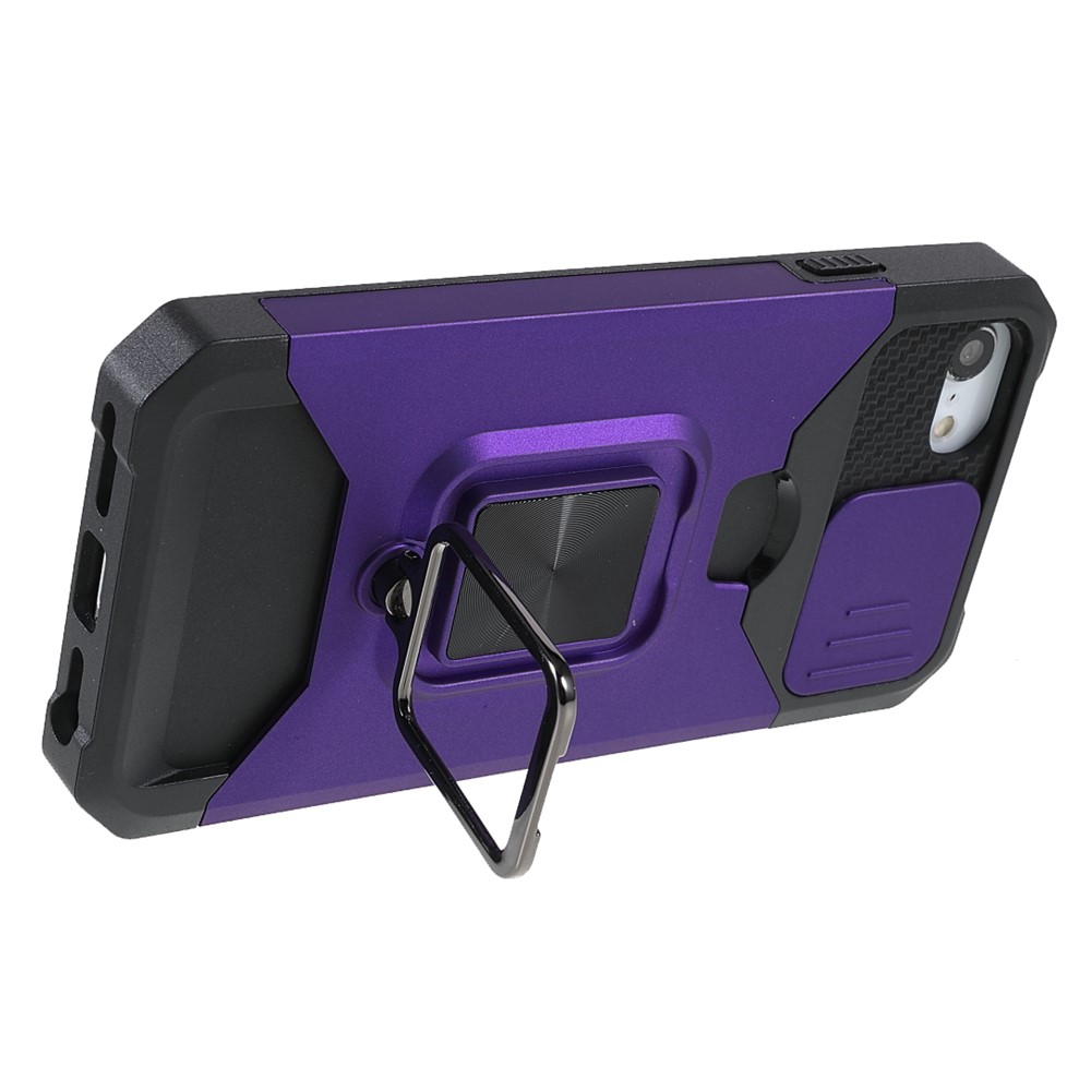 Camera Slider Protector Design Hybrid Phone Case Shell with Card Holder and Kickstand for iPhone 6/7/8/SE (2nd Generation) - Purple-5