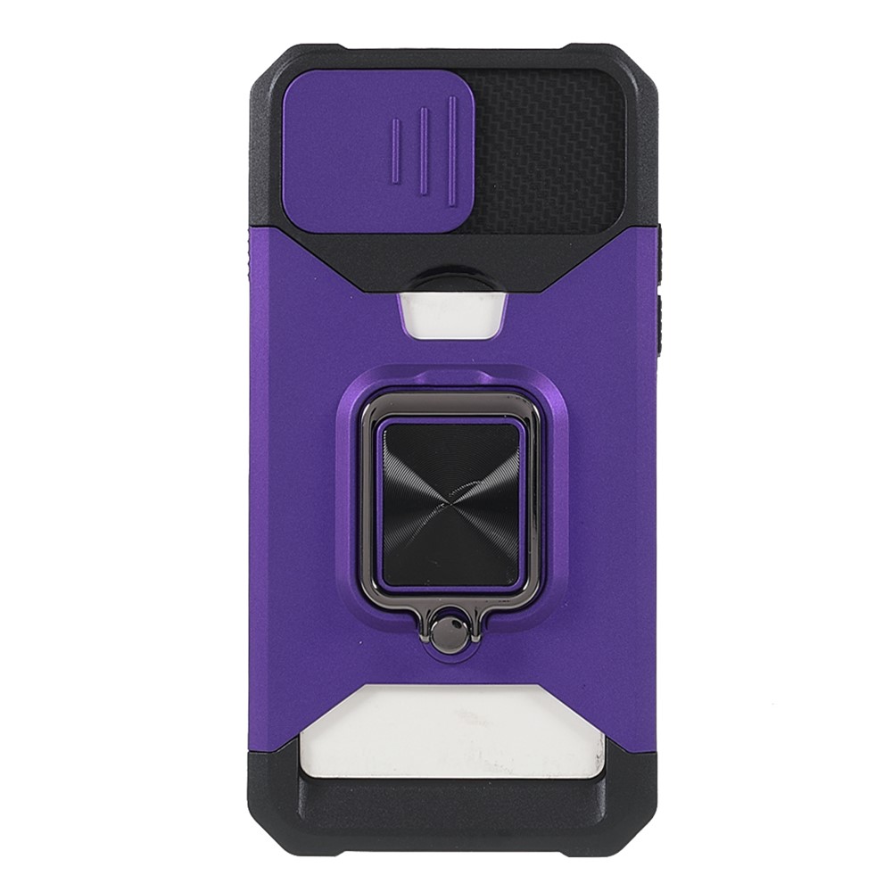 Camera Slider Protector Design Hybrid Phone Case Shell with Card Holder and Kickstand for iPhone 6/7/8/SE (2nd Generation) - Purple-6