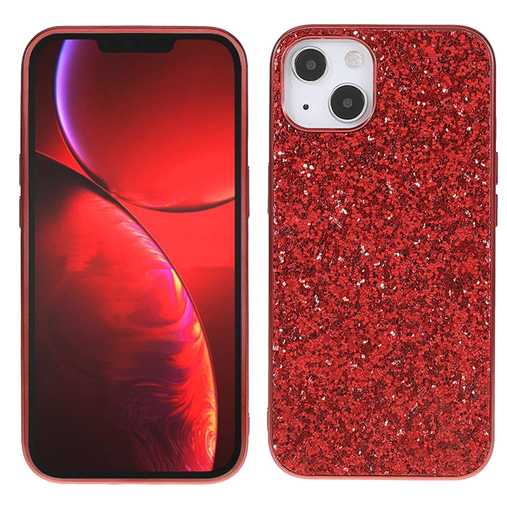 Glitter Bling TPU Electroplating Edge + Hard PC Back Stylish Light Shockproof Phone Cover for iPhone 13 mini 5.4 inch - Red