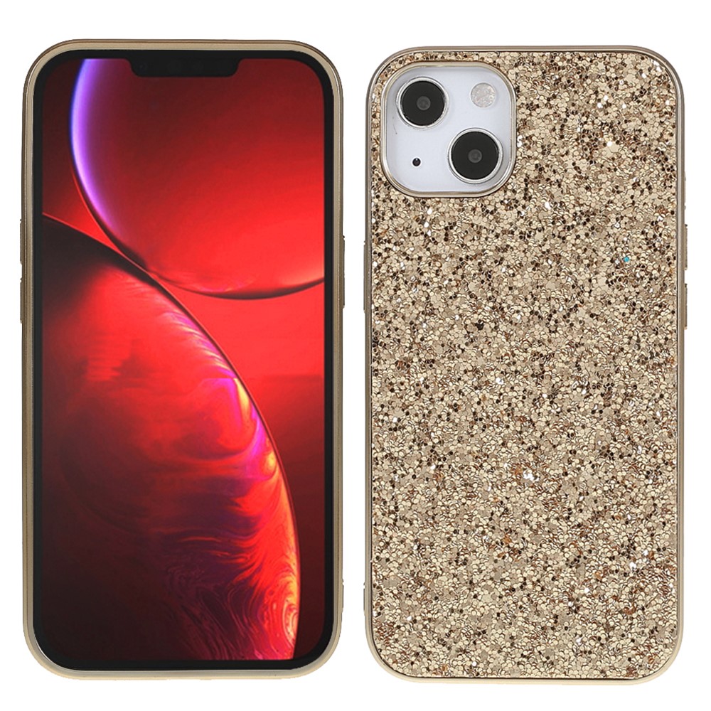 Glitter Bling TPU Electroplating Edge + Hard PC Back Stylish Light Shockproof Phone Cover for iPhone 13 mini 5.4 inch - Gold