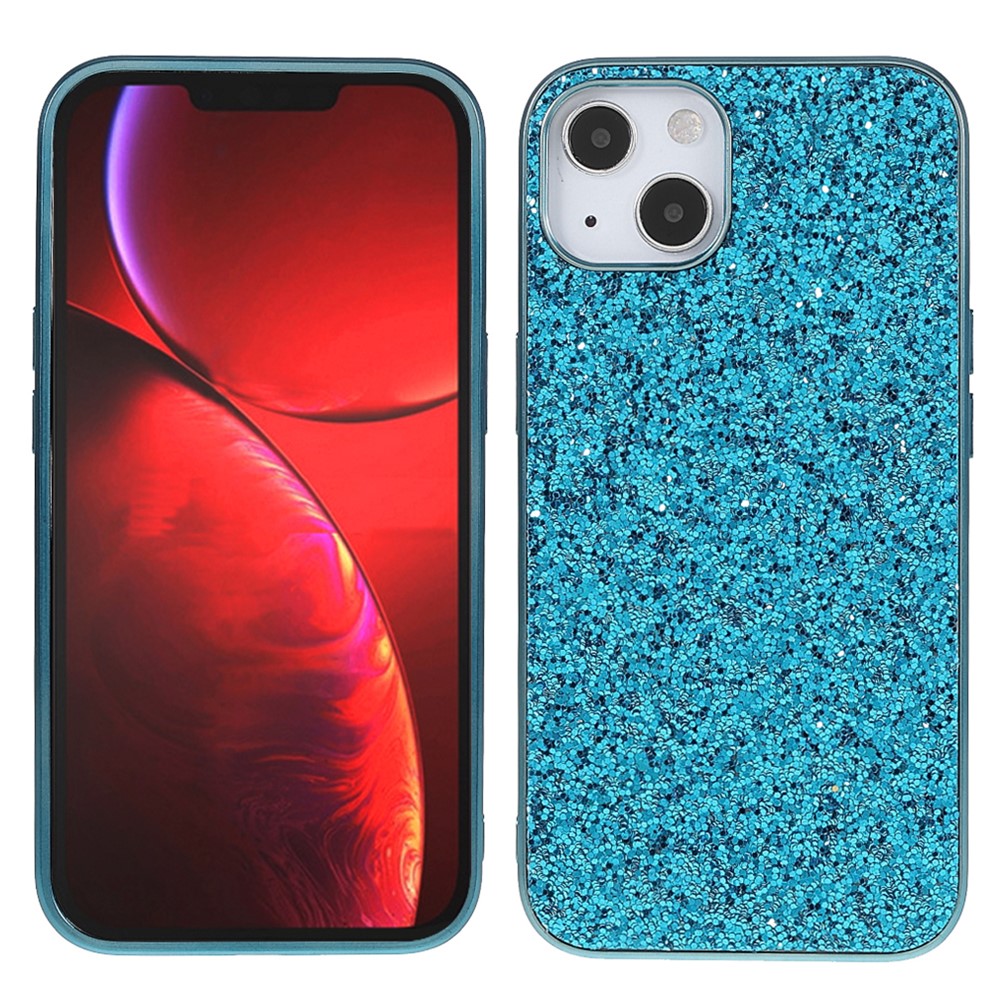 Glitter Bling TPU Electroplating Edge + Hard PC Back Stylish Light Shockproof Phone Cover for iPhone 13 mini 5.4 inch - Blue