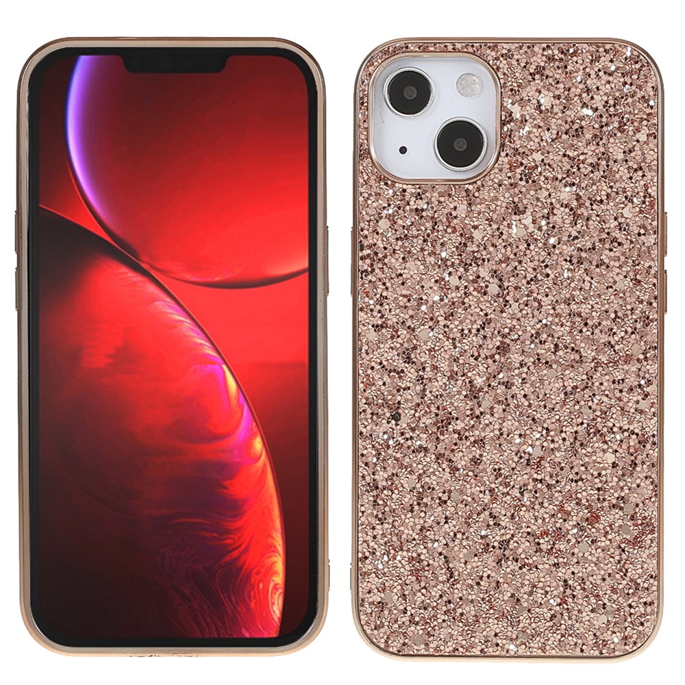 Glitter Bling TPU Electroplating Edge + Hard PC Back Stylish Light Shockproof Phone Cover for iPhone 13 mini 5.4 inch - Rose Gold