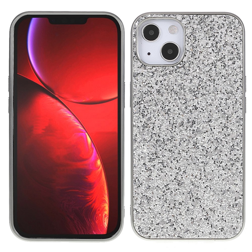 Glitter Bling TPU Electroplating Edge + Hard PC Back Stylish Light Shockproof Phone Cover for iPhone 13 mini 5.4 inch - Silver