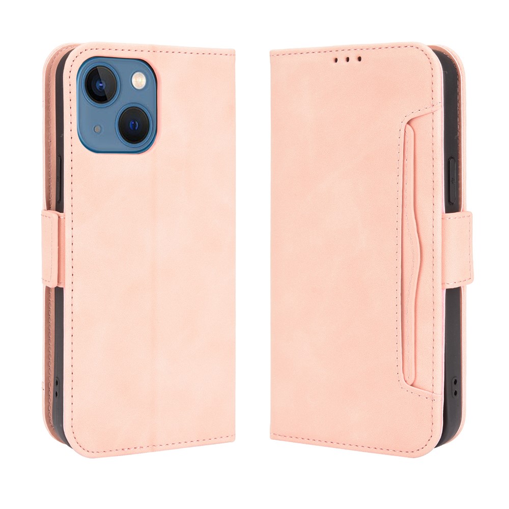 Multiple Card Slot Design Magnetic Closure Leather Cell Phone Cover with Stand for iPhone 13 mini 5.4 inch - Pink
