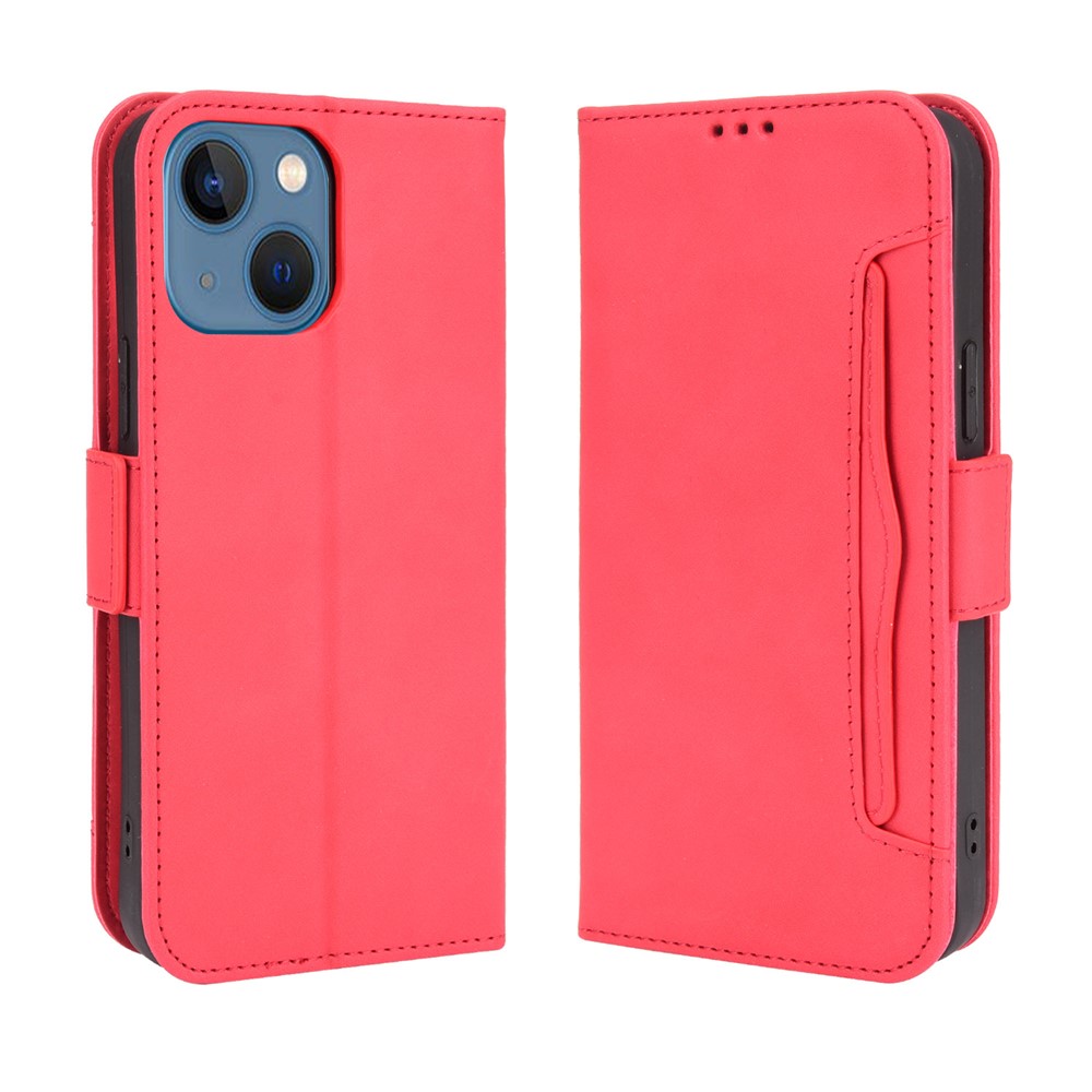 Multiple Card Slot Design Magnetic Closure Leather Cell Phone Cover with Stand for iPhone 13 mini 5.4 inch - Red