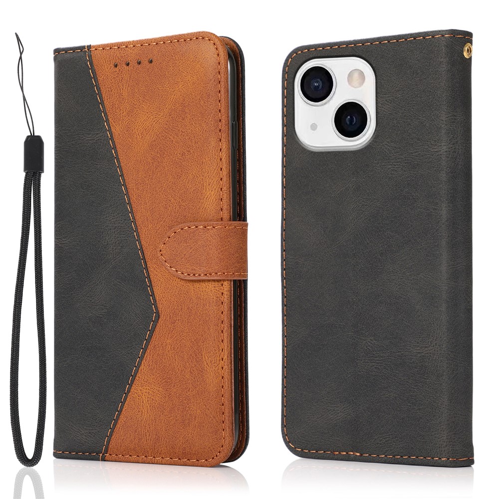 Dual Color Wallet Stand Flip Leather Phone Cover with Magnetic Closure for iPhone 13 mini 5.4 inch - Black/Brown