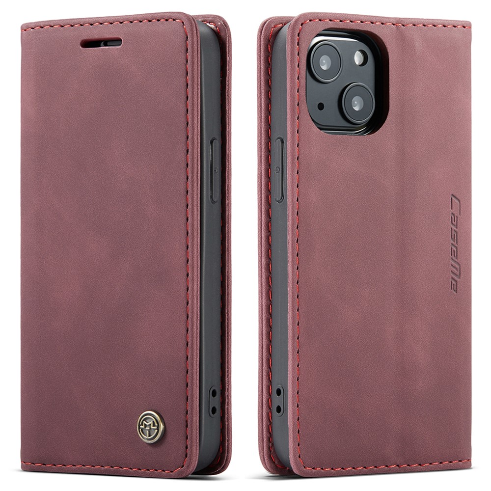 CASEME 013 Series For iPhone 13 mini Magnetic Auto-absorbed Wallet Stand Leather Phone Case - Red