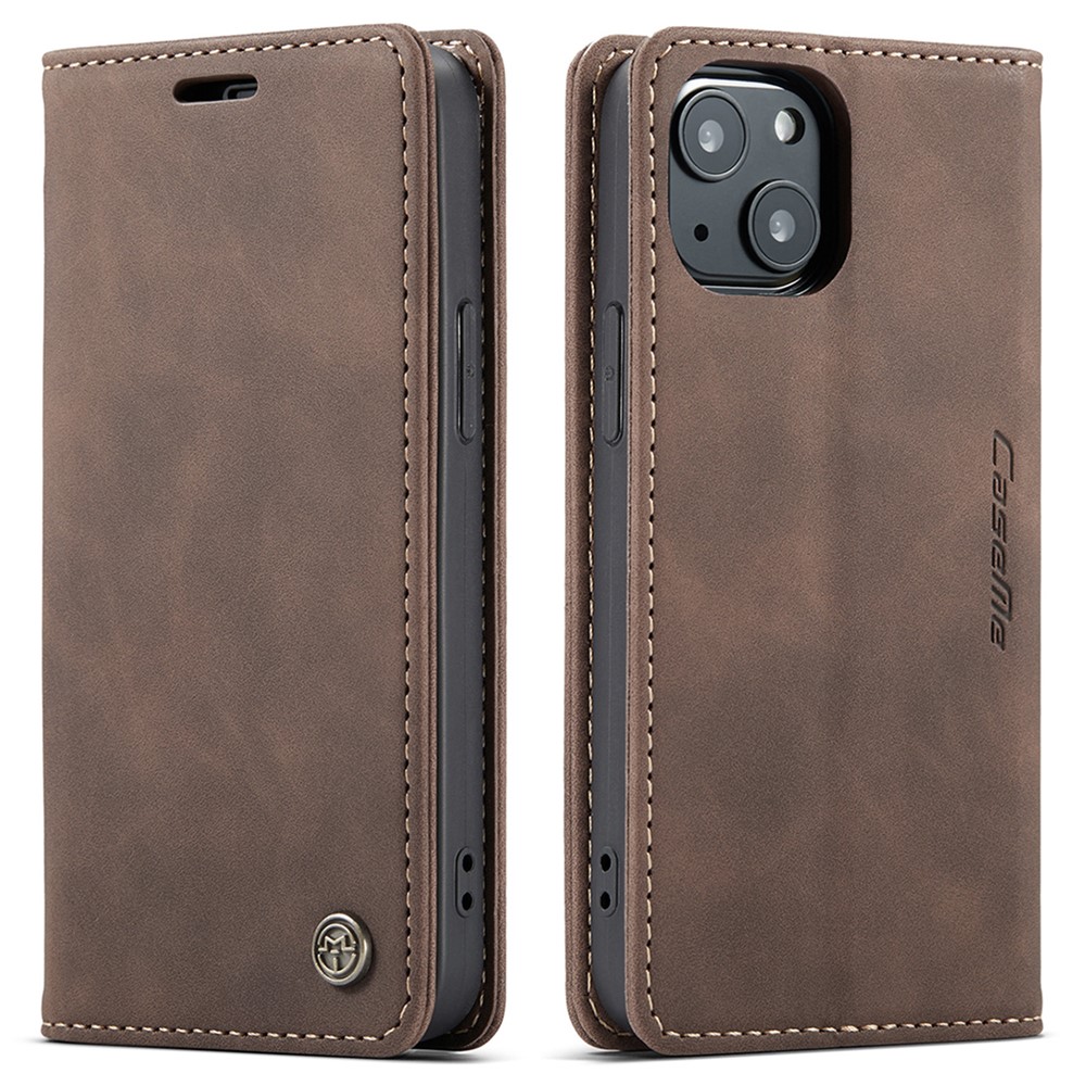 CASEME 013 Series For iPhone 13 mini Magnetic Auto-absorbed Wallet Stand Leather Phone Case - Coffee